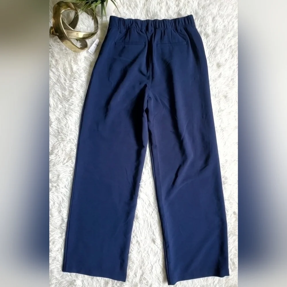 GAP Easy Crepe Drapey PLEATED Navy Blue Loose Straight Pants Size 12 TALL RT$80
